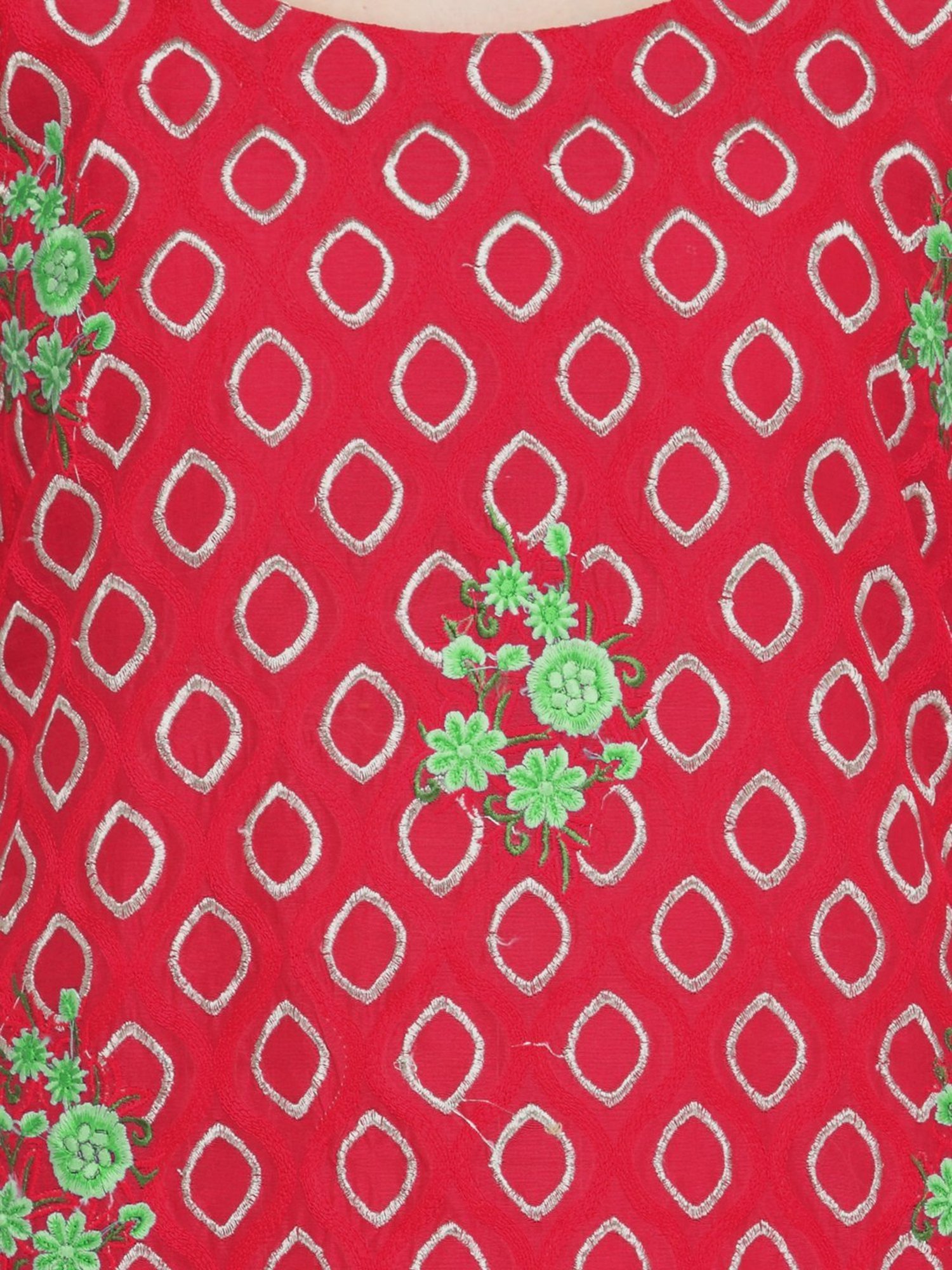 Chhabra 555 Red & Green Embroidered Unstitched Dress Material