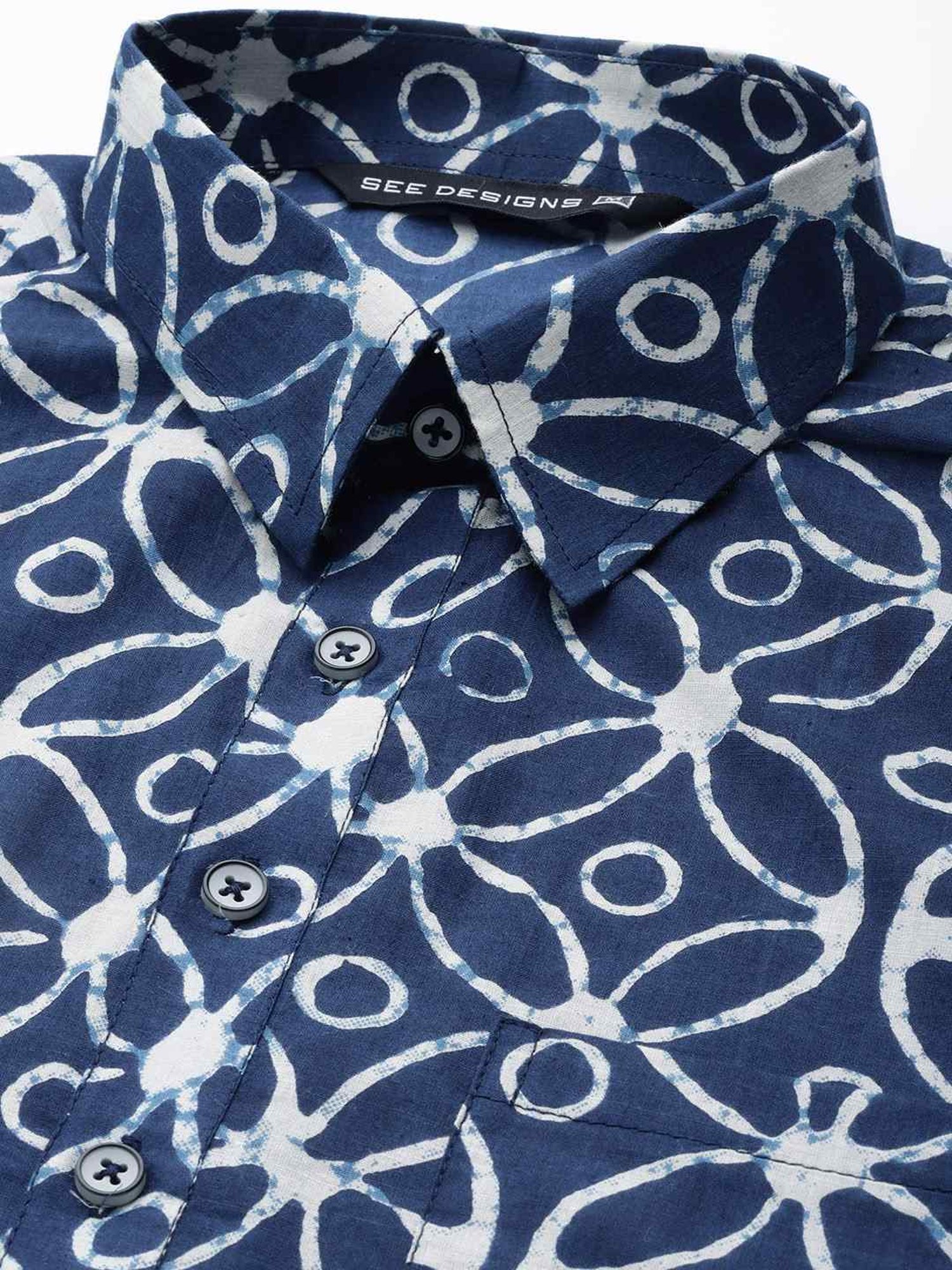 See Designs Blue & White Cotton Regular Fit Printed Kurta Bottom Set