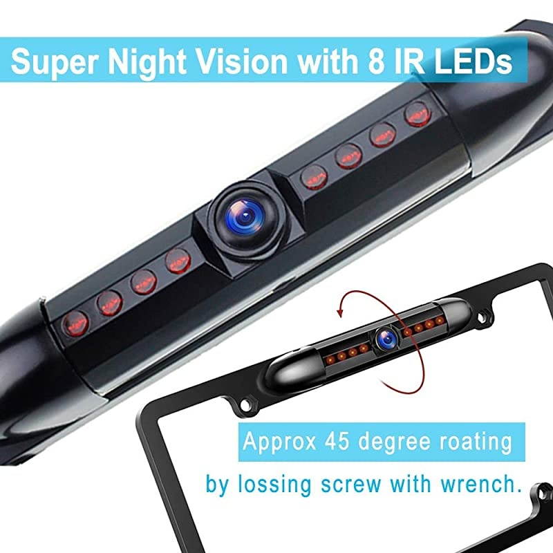 Plate Wireless Backup Camera - IP69 Waterproof Night Vision Plate Frame Camera for Cars, Trucks, Vans, Pickups, SUVs, WiFi Backup Camera for iPhone/Android Phone, Guide Lines On/Off