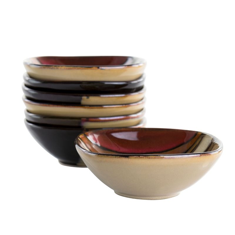 Gibson Elite Matrice 8 Piece 4.5 Inch Stoneware Fruit Bowl Set in Red