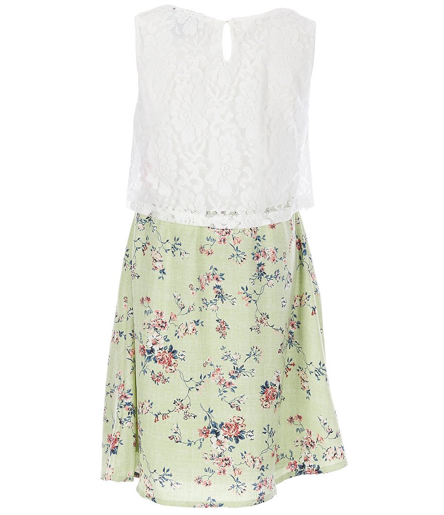 I.N. Girl Big Girls 7-16 Lace-Bodice/Printed Linen-Look Skirt Popover Dress