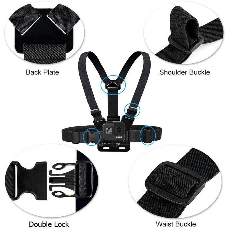ROME CARE Chest Mount Harness Chesty Strap Compatible for GoPro Hero 9 Black, 8 Black, Hero 7 Black, 7 Silver, 7 White, Hero 6, 5, 4, Session, 3+, 3, 2, 1, Hero (2018), Fusion, DJI Osmo Action Cameras