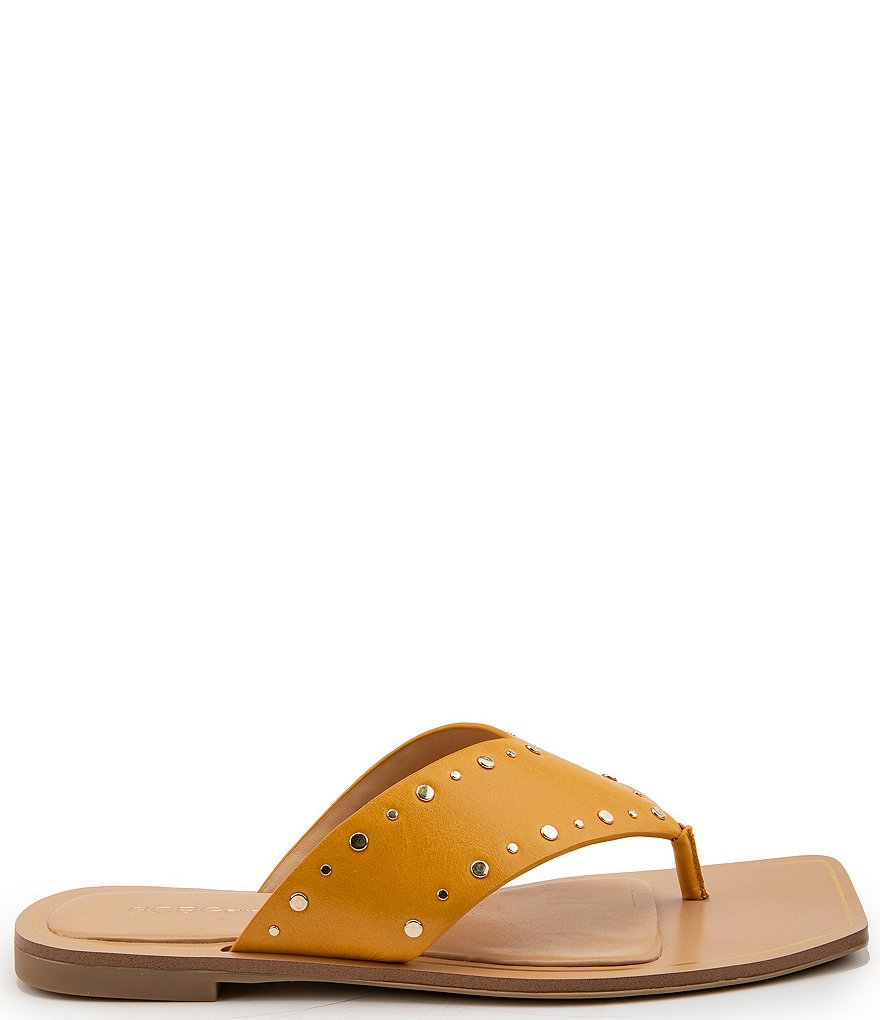 BCBGeneration Ixina Leather Studded Square Toe Thong Sandals