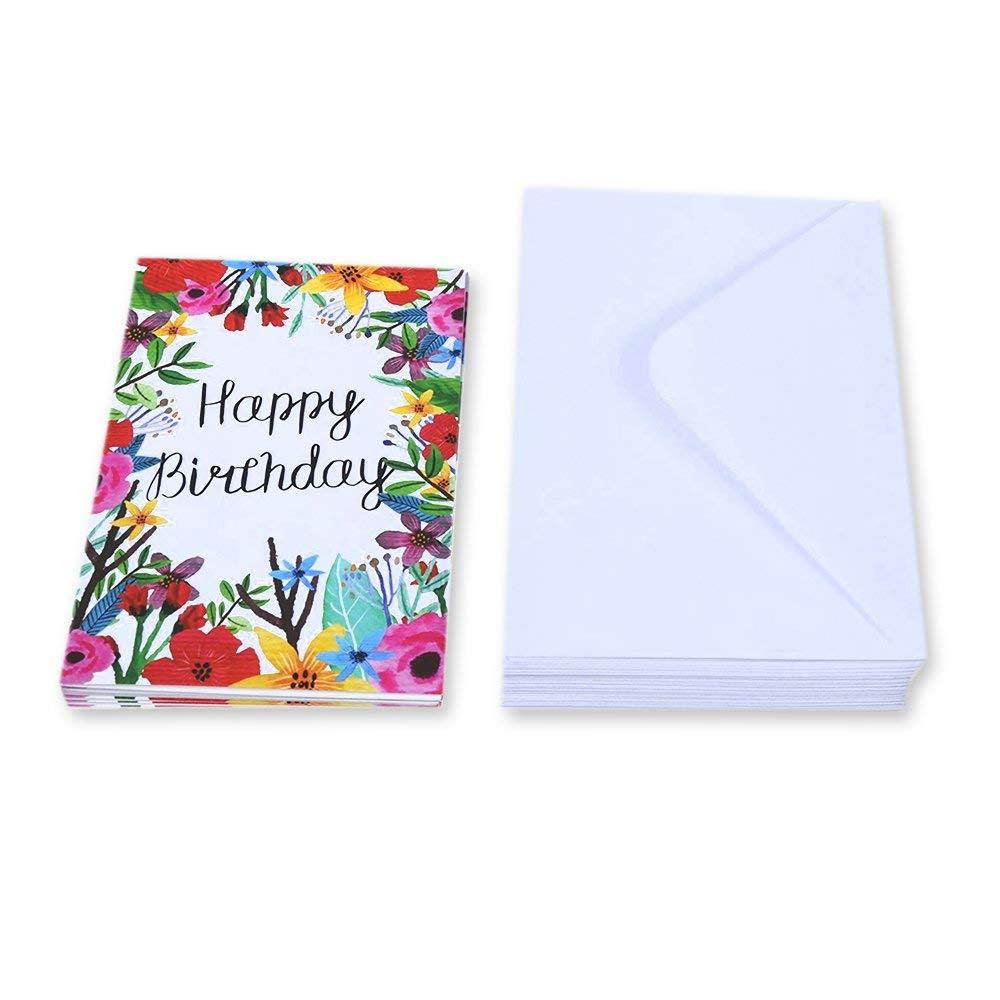 Juvale Birthday Card - 48-Pack Birthday Cards Box Set, Happy Birthday Cards - 6 Unique Floral Designs Birthday Card Bulk, Envelopes Included, 4 x 6 Inches