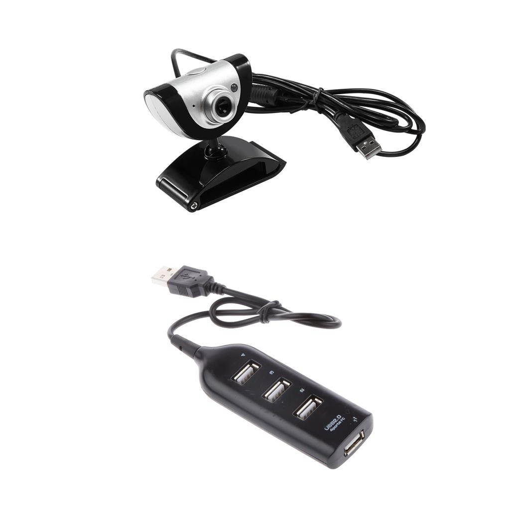 PC Video Record HD Night Vision Webcam Web Camera with Mic + USB HUB for PC