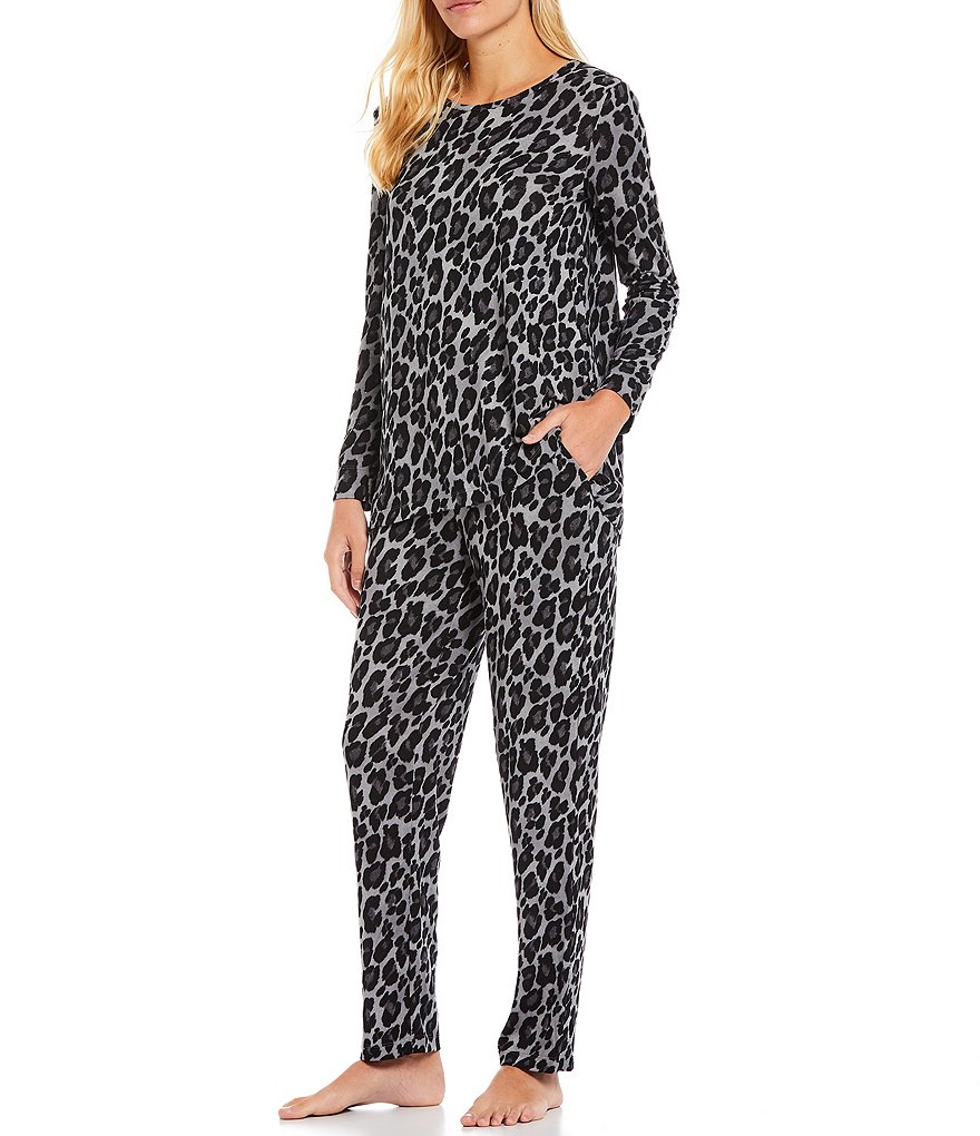 Natori Mirage Ombre Animal Print Knit Round Neck Long Sleeve Lounge Top