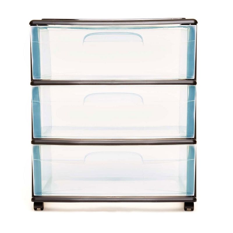 Homz 05543BKDC.01 Tall Solid Plastic 3 Drawer Medium Storage Cart with Caster Wheels for Living Room, Kitchen, Bedroom, Bathroom, and More, Black