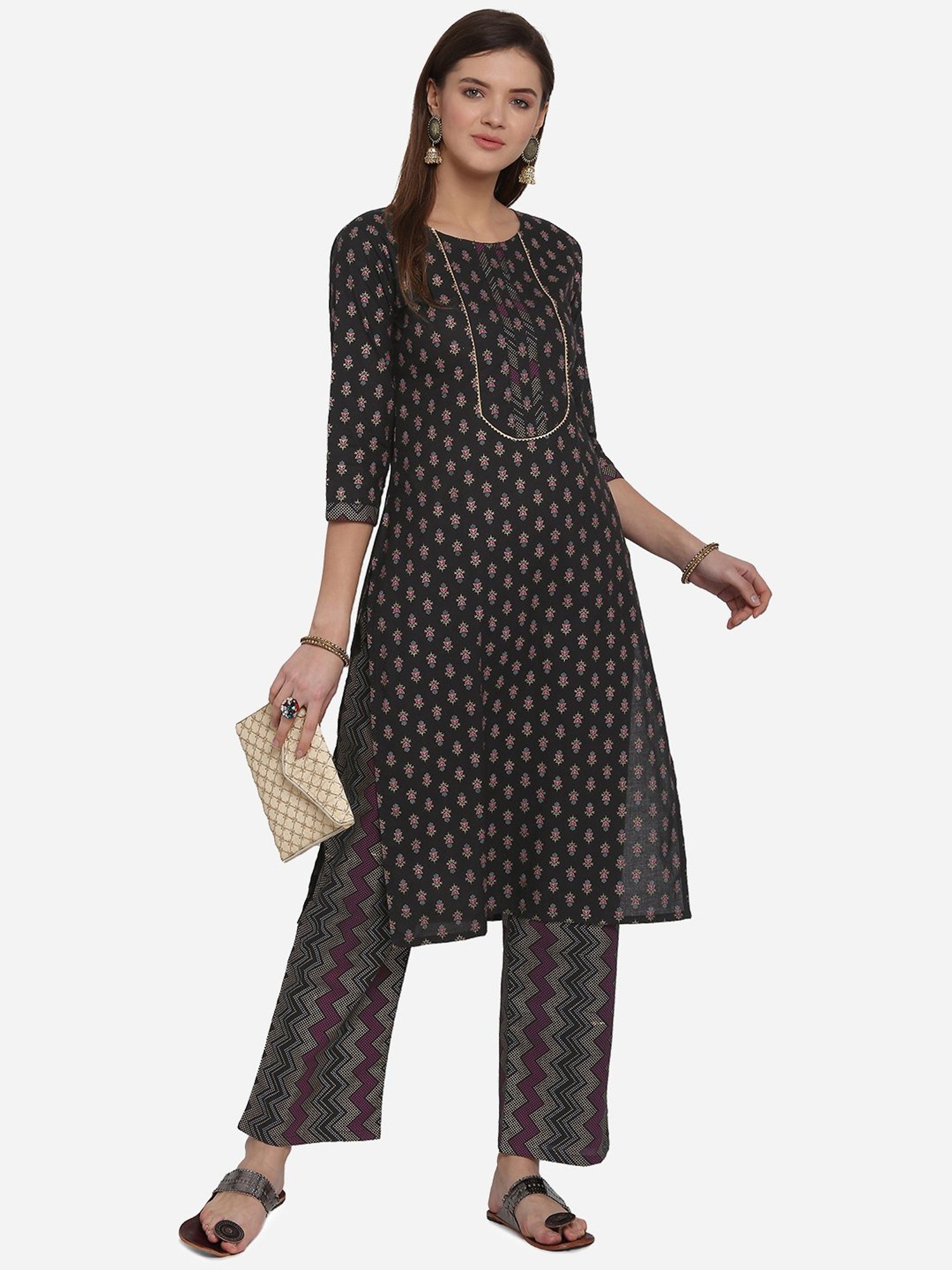 MIRCHI FASHION Cotton Black Printed Kurta Palazzo Set