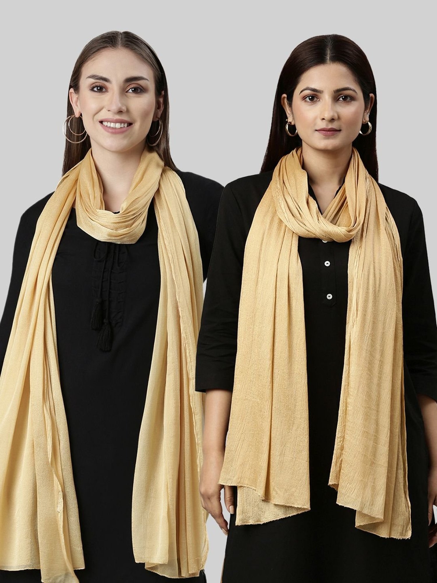TWIN BIRDS Golden Plain Dupatta - Pack Of 2