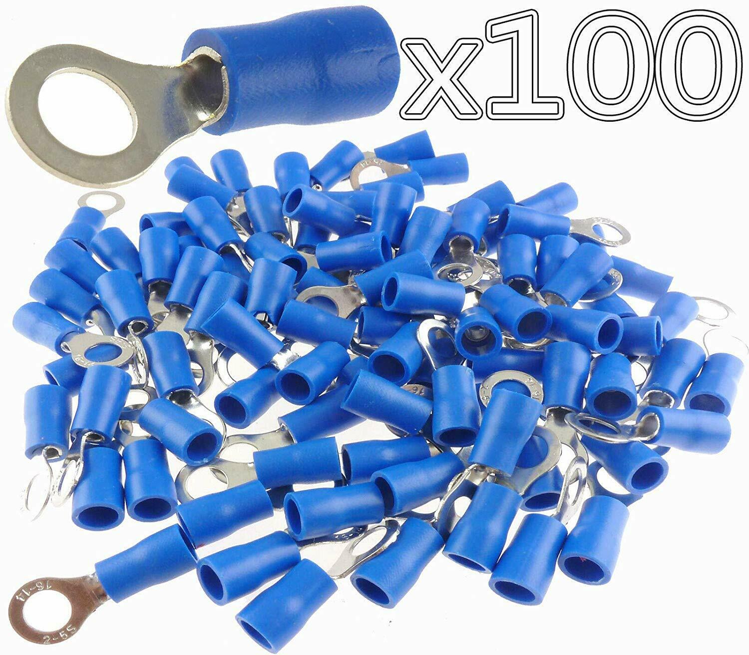 AT 100pcs 16-14 Gauge M8 Ring Insulated Quick Splice Crimp Terminals Connectors