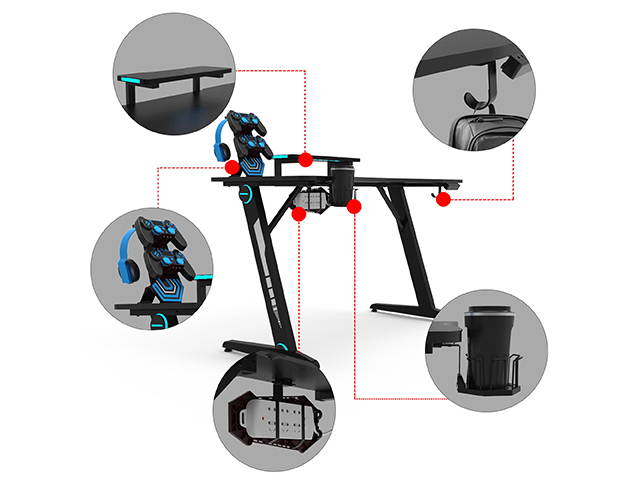 Gaming Desk 47.2" W x 23.6" D Office Computer Table, Black Gamer Workstation with 2 Cable Management Holes