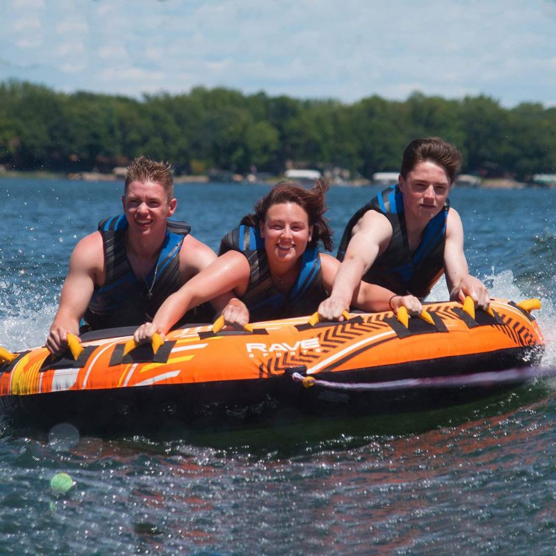 Rave Sports 2709 Mass Frantic 2.0 4 Rider Person Capacity Heavy Duty 76 Inch Diameter Inflatable Water Lake Boat Float Towable Boating Tube, Orange