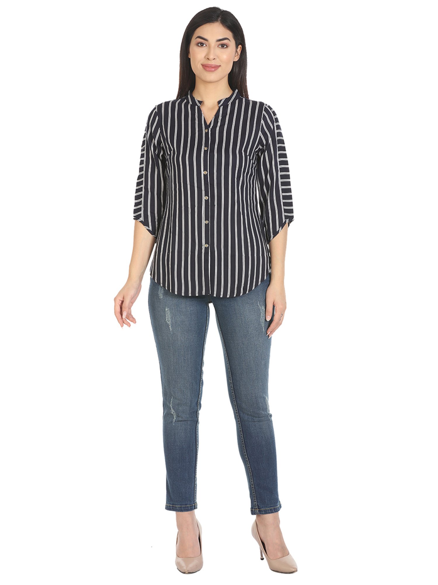 Mustard Navy Striped Shirt