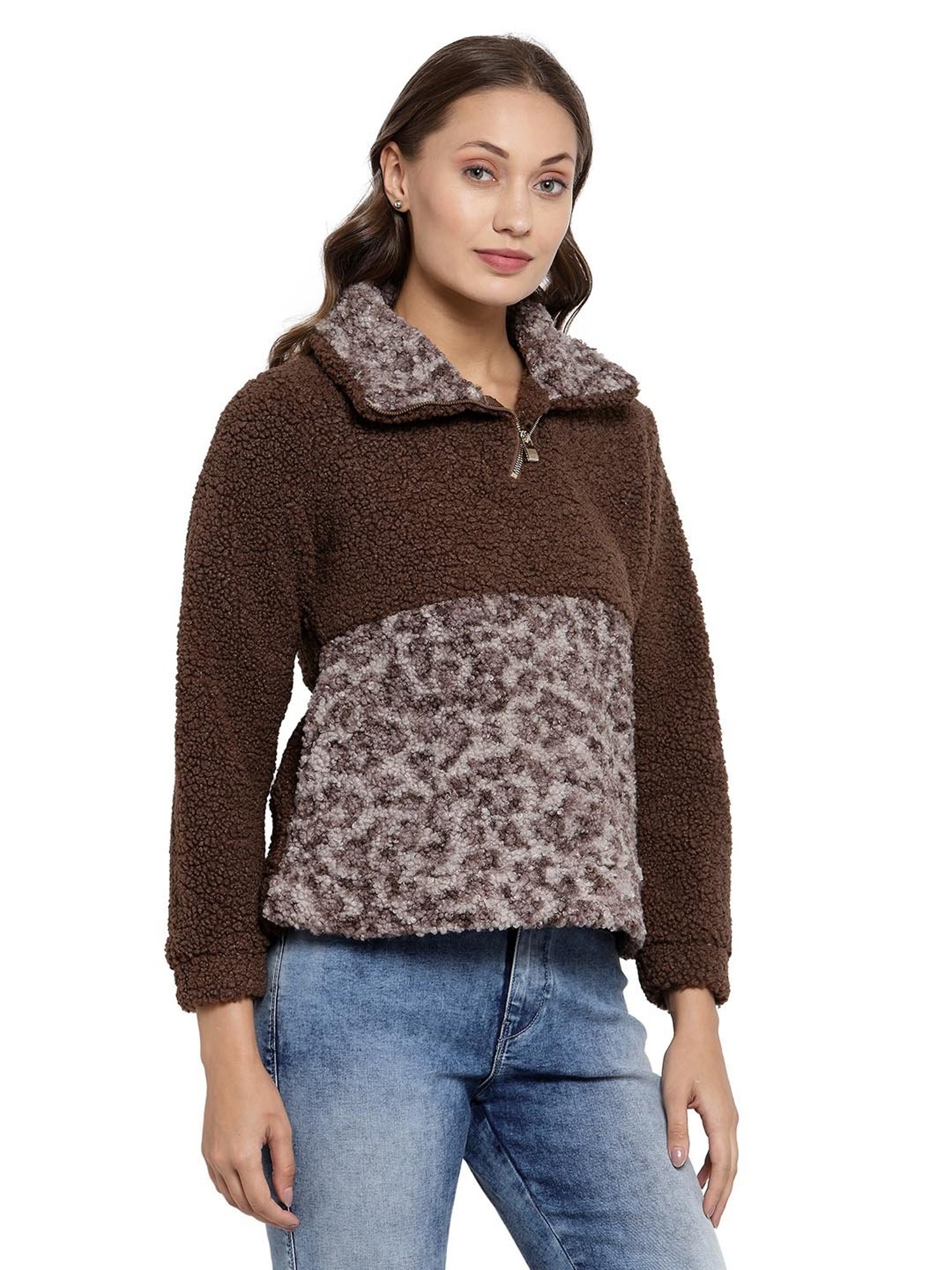 Juelle Brown Self Design Sweatshirt