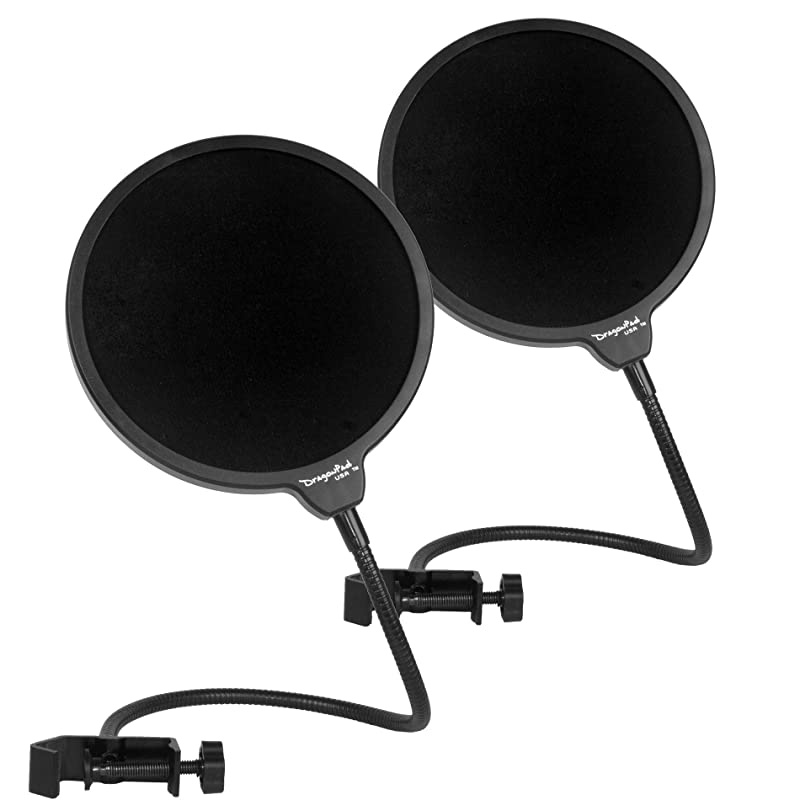 USA 6 Microphone Studio Pop Filter with Clamp BLKBLK 2 Pack