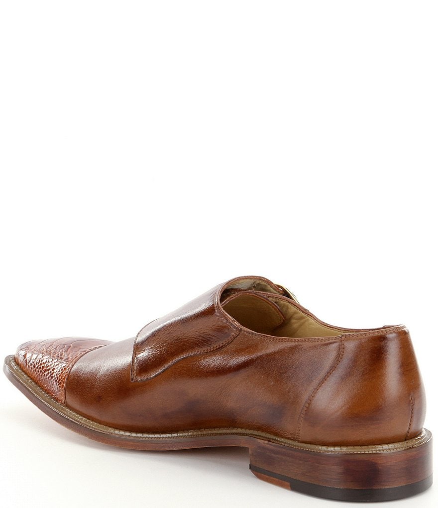 Belvedere Men's Amico Double Monk Strap Ostrich and Calfskin Dress Shoes