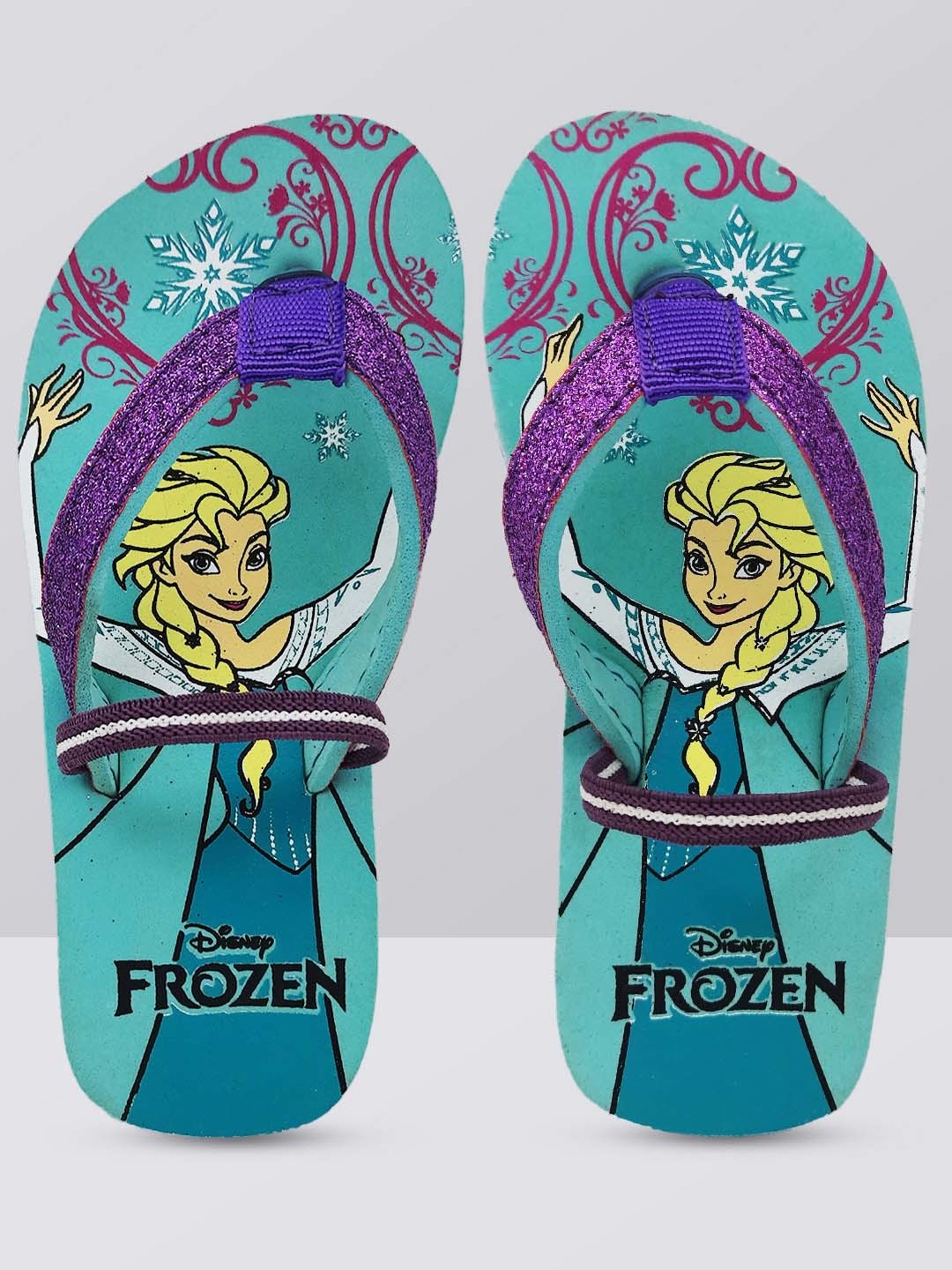 Kidsville Purple & Green Frozen Printed Flip Flops