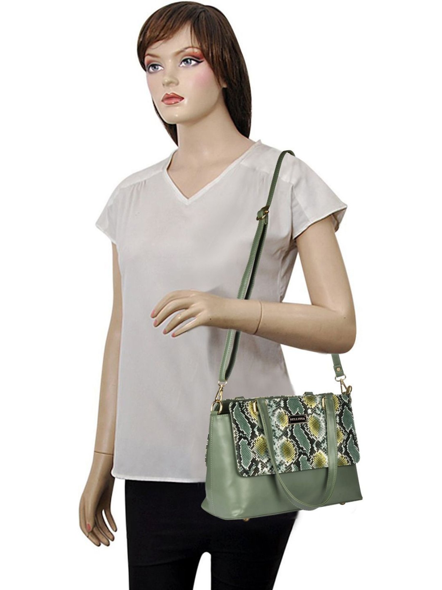 Bellissa Green Textured Medium Snakeskin Shoulder Handbag