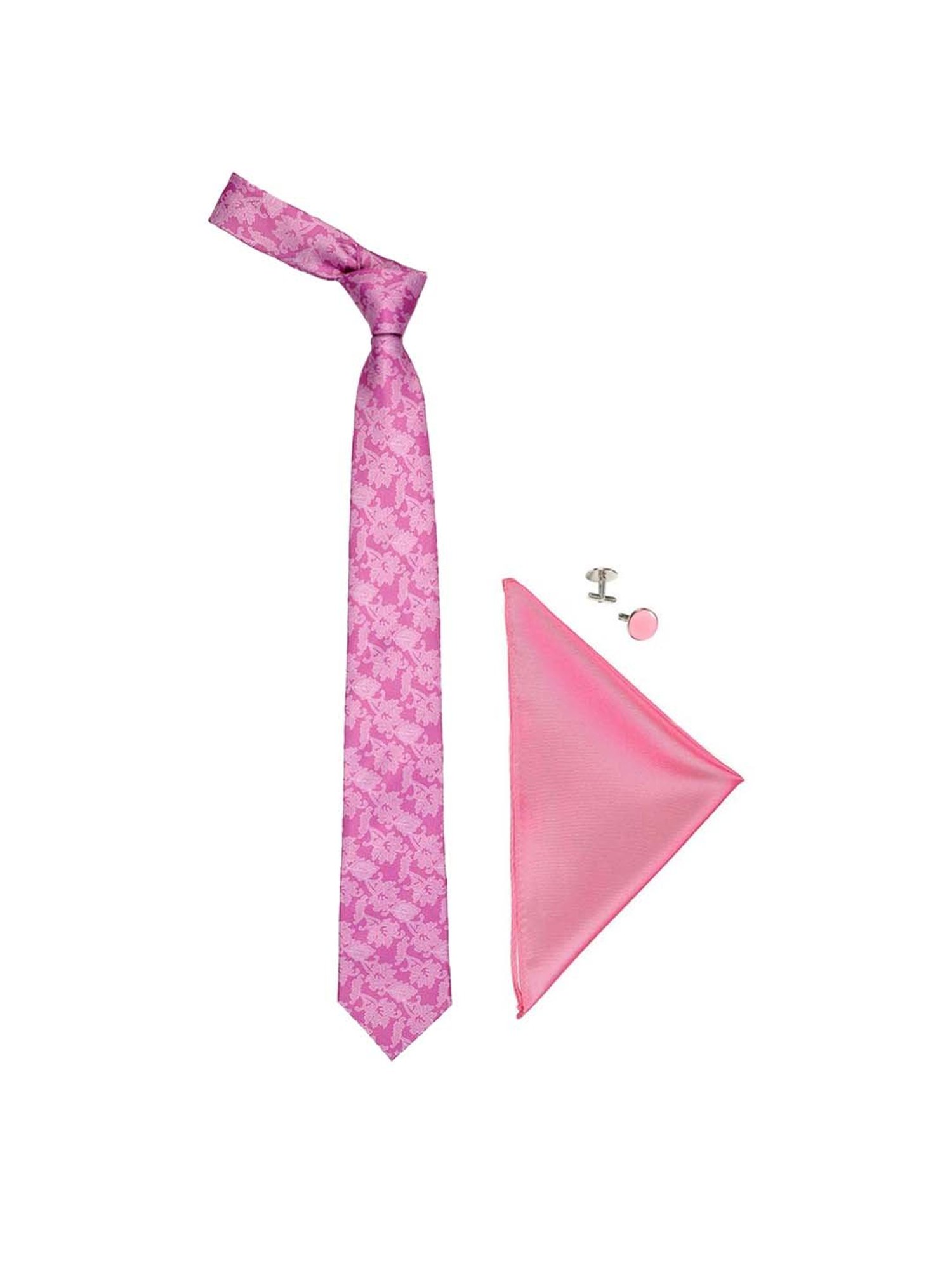 Tossido Pink Woven Necktie With Pocket Square and Cufflinks