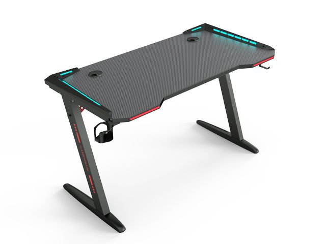 Gaming Desk 47'' Z Shaped Large PC Computer Gaming Desks Tables with RGB LED Lights Controller Stand for E-Sport Racing Gamer Pro Home Office Gift
