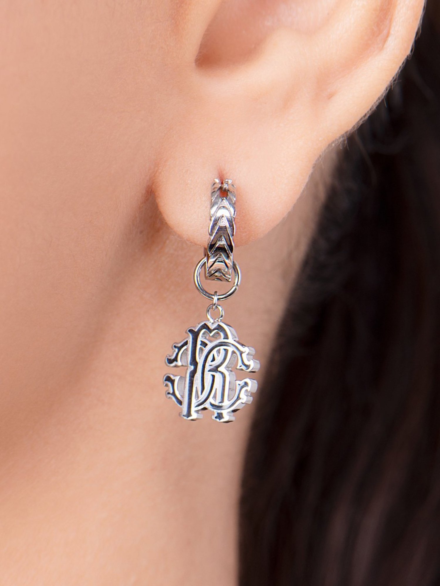 Roberto Cavalli Silver RC Logo Dangler Earrings - Set of 2