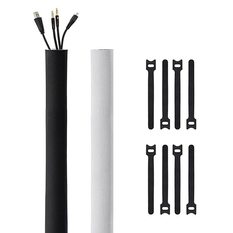 118Inch Cable Management Sleeves with Cable Ties Neoprene Cable Organizer Cord Cover Wire Hider for TV Computer Office Theater BlackampWhite Small