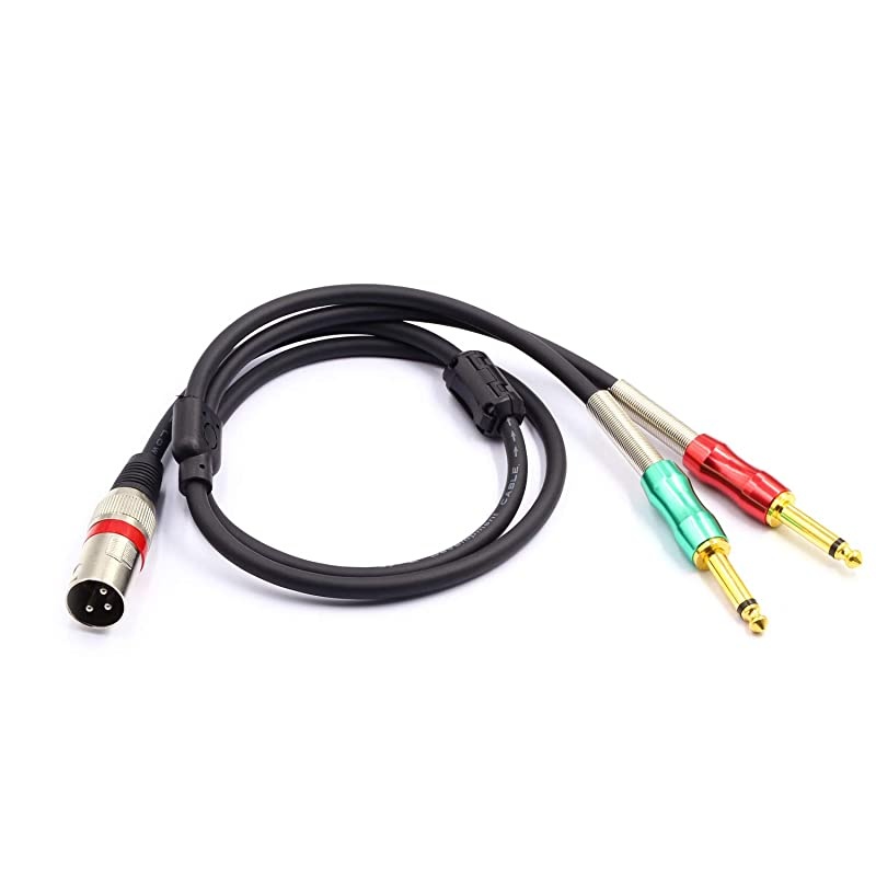 XLR 3 Pin Male to Double 6.35mm 1/4" TS Male Y Splitter Cable, Dual Mono Male (1/4 inch) 6.35mm to XLR Male Plug Stereo Microphone Cables(3.3Feet)