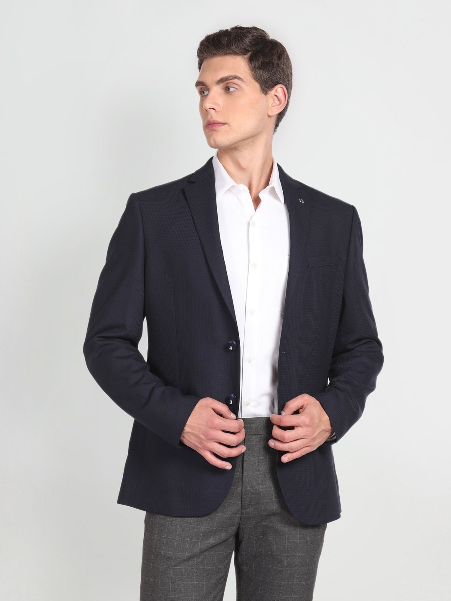 Arrow Blue Regular Fit Self Pattern Blazer