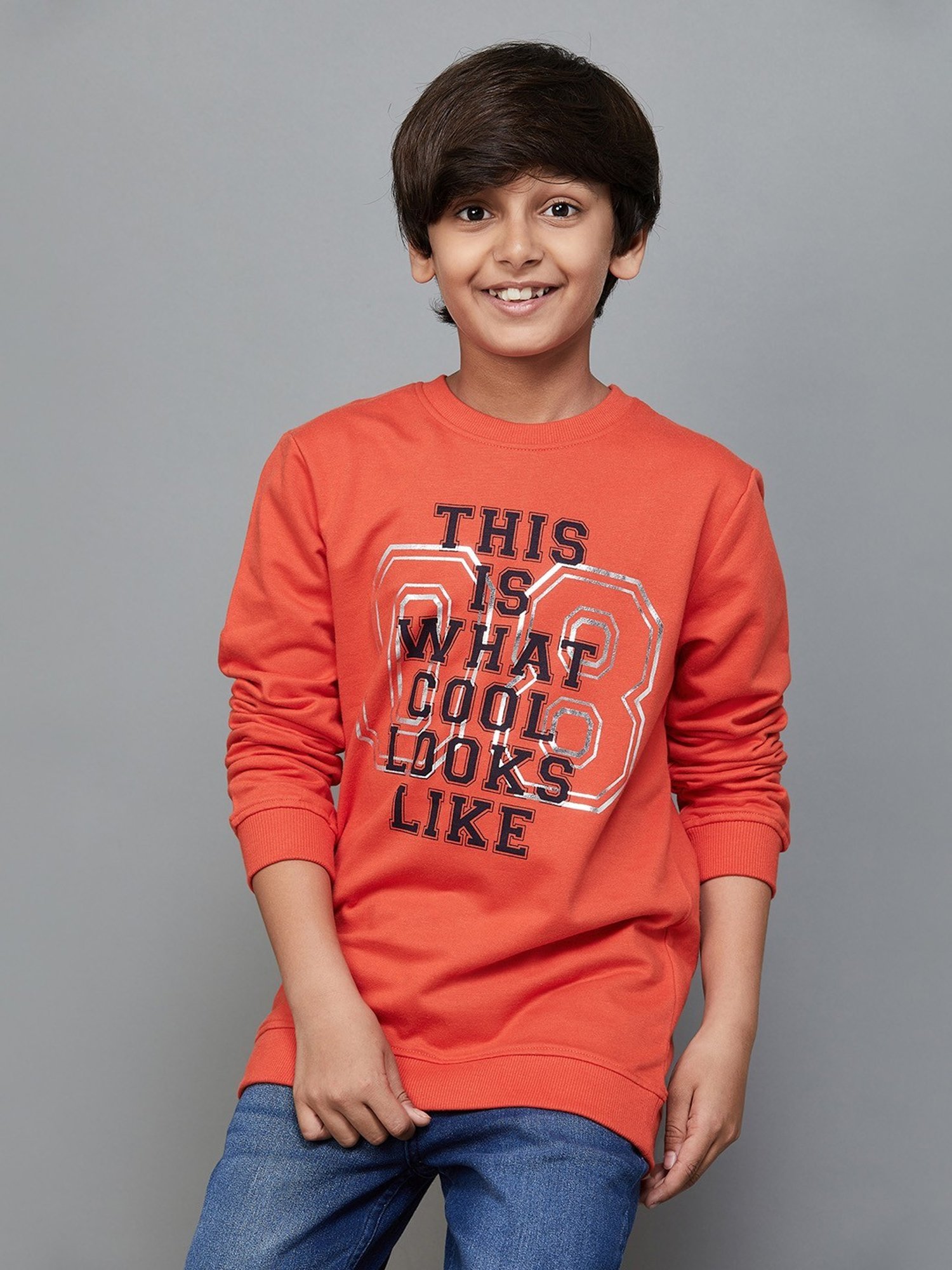 Fame Forever by Lifestyle Kids Orange Cotton Printed Full Sleeves Sweatshirt