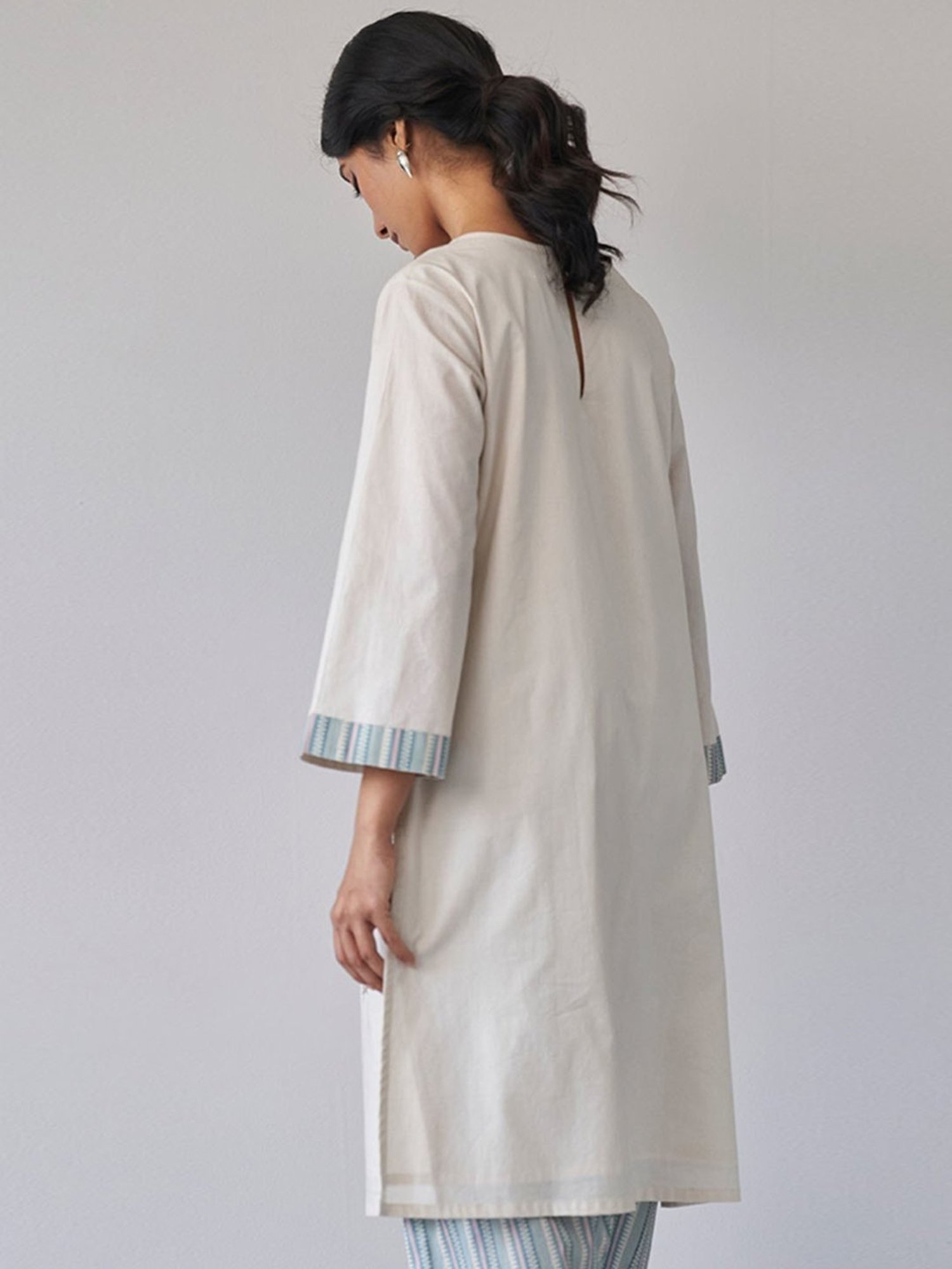 Ganga Fashions Beige Embroidered Cotton Kurta with Printed Salwar