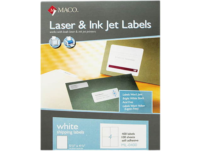 Maco ML-0400 White All-Purpose Labels, 5 1/2 x 4 1/4, 400/Box