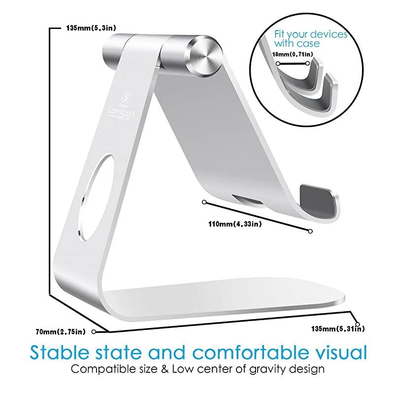 Tablet Stand Adjustable,  Tablet Holder : Desktop Holder Dock Cradle Compatible with iPad Pro 12.9,10.5, 9.7, Air Mini 2 3 4, Nexus, Accessories, Tab (4-13 inch) - Silver
