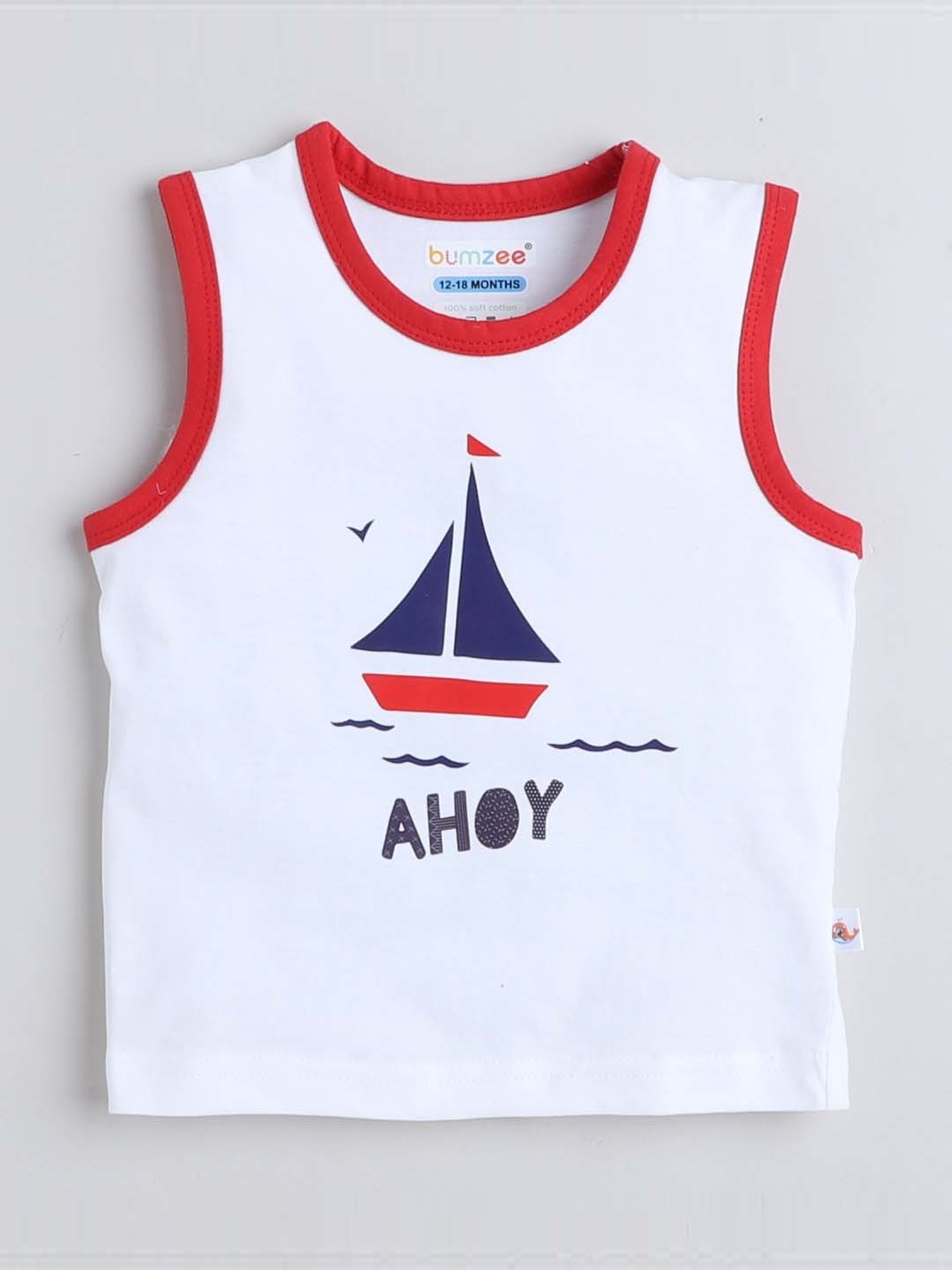 Bumzee Kids White & Red Cotton Printed T-Shirt Set