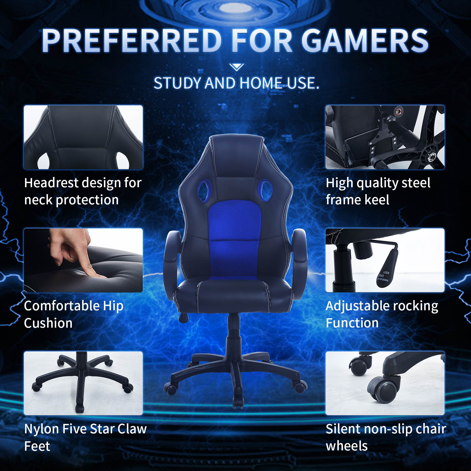 Modern Gaming Chair for Kids Boys Girls Teens High Back Ergonomic Swivel Racing Computer Chair, Height Adjustable,Office Chair PC Gaming Chair Cheap Desk Chair Ergonomic PU Leather Executive Computer