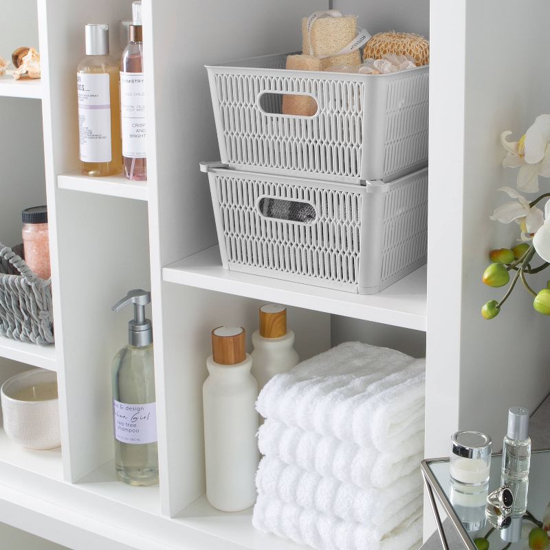 Simplify 2 Stack Slide Storage Tote Baskets Gray