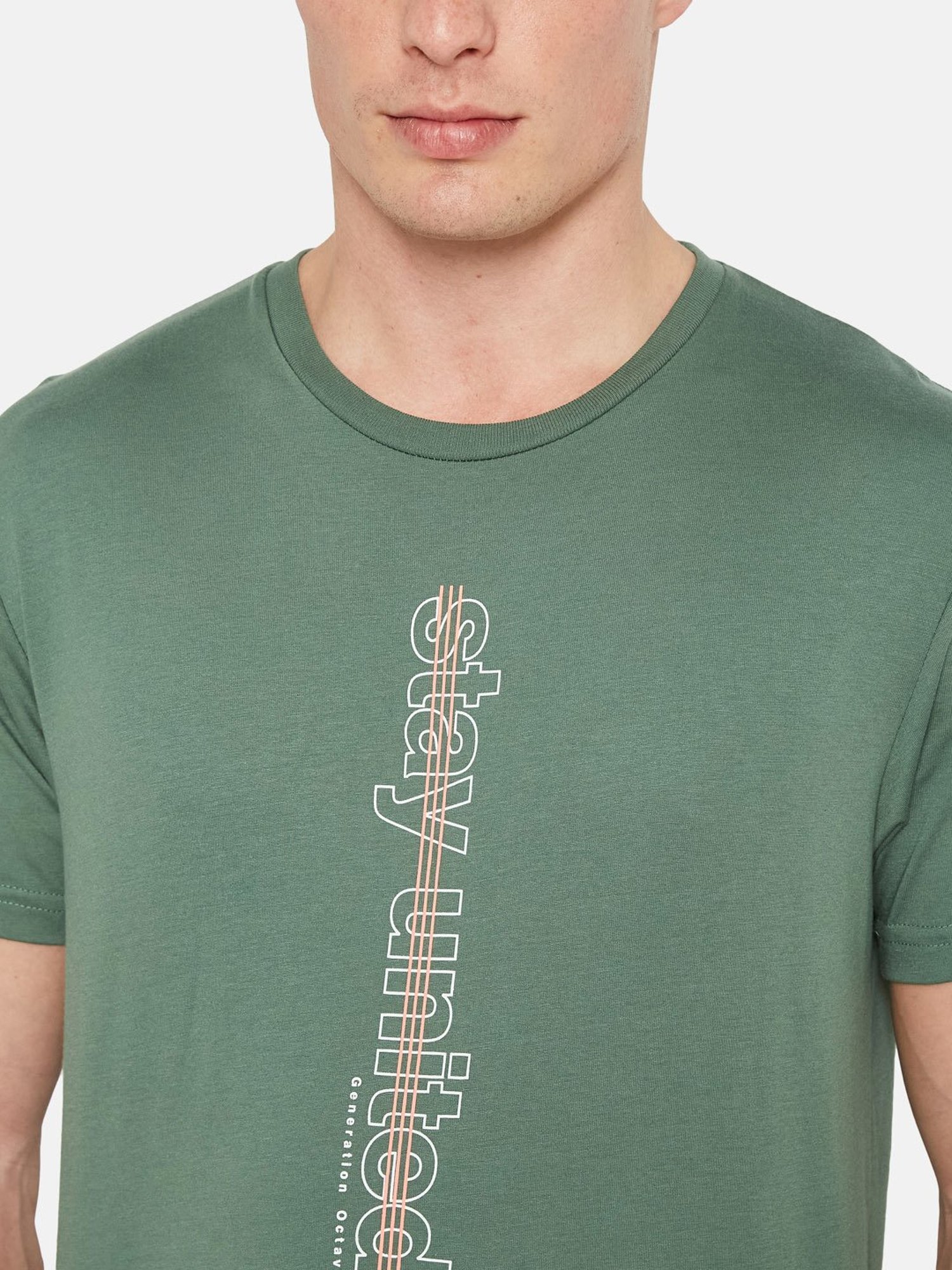 Octave Green Regular Fit Graphic Print Crew T-Shirt