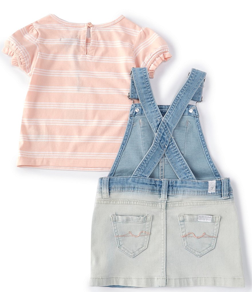 7 for all mankind Baby Girls 12-24 Months Stripe Ruffle Tee & Denim Jumper Set