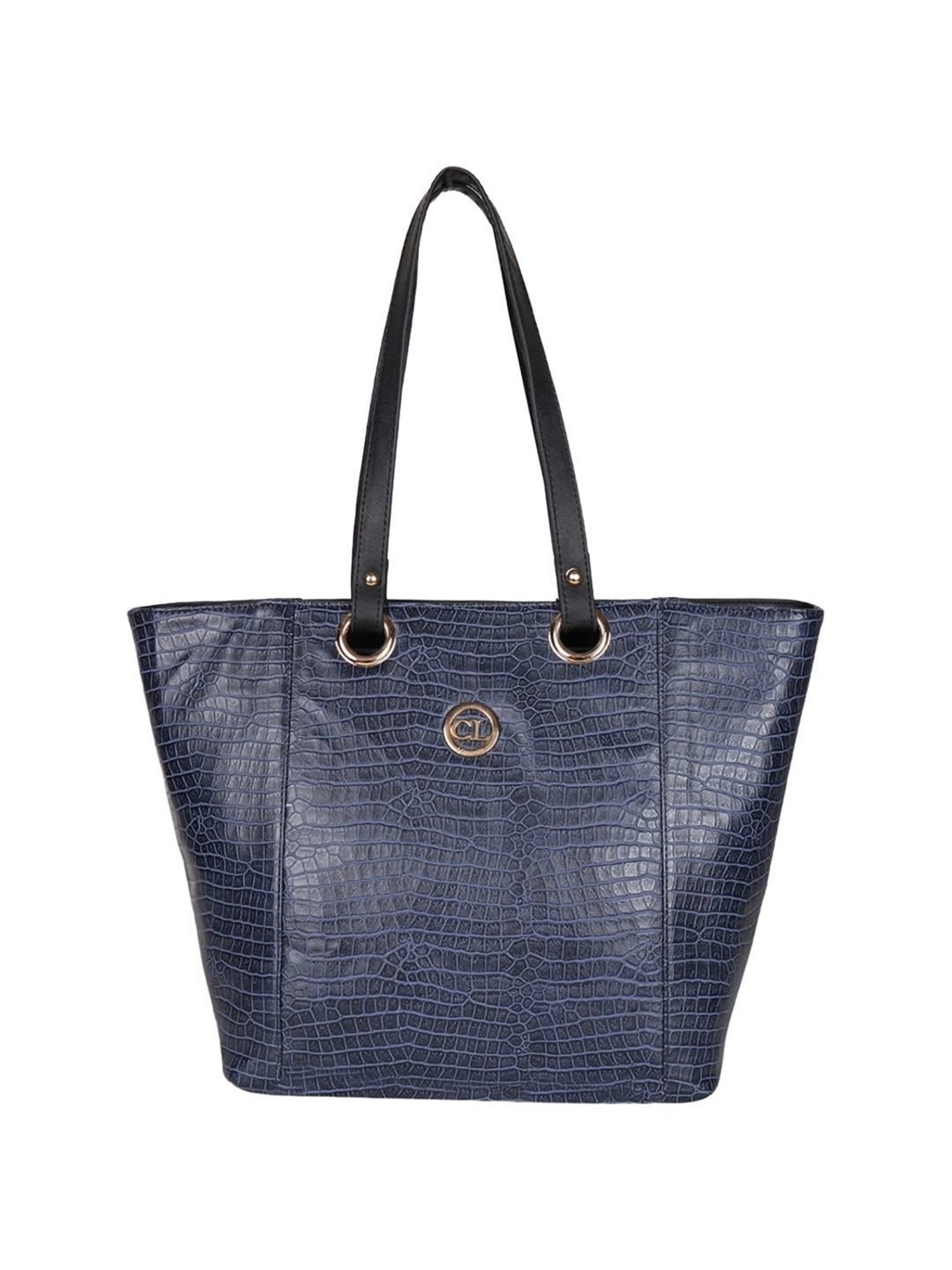 Carlton London Navy Textured Medium Tote Handbag