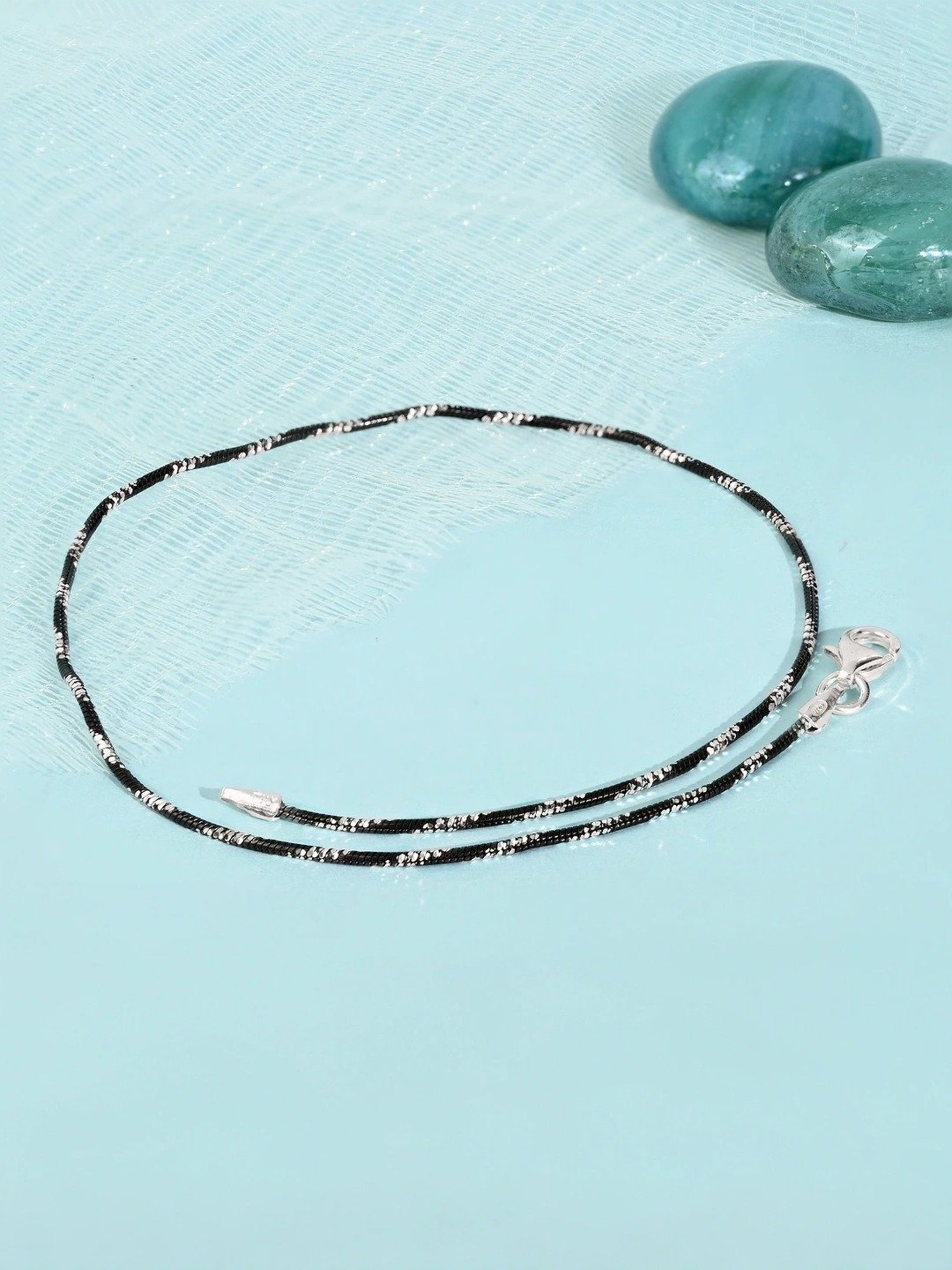 Touch925 Black Sleek Silver Anklet for Women