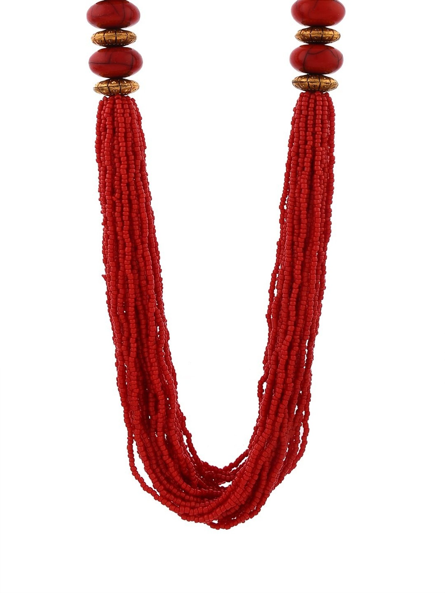 Imli Street Red Golden Long Beaded Handcrafted Necklace