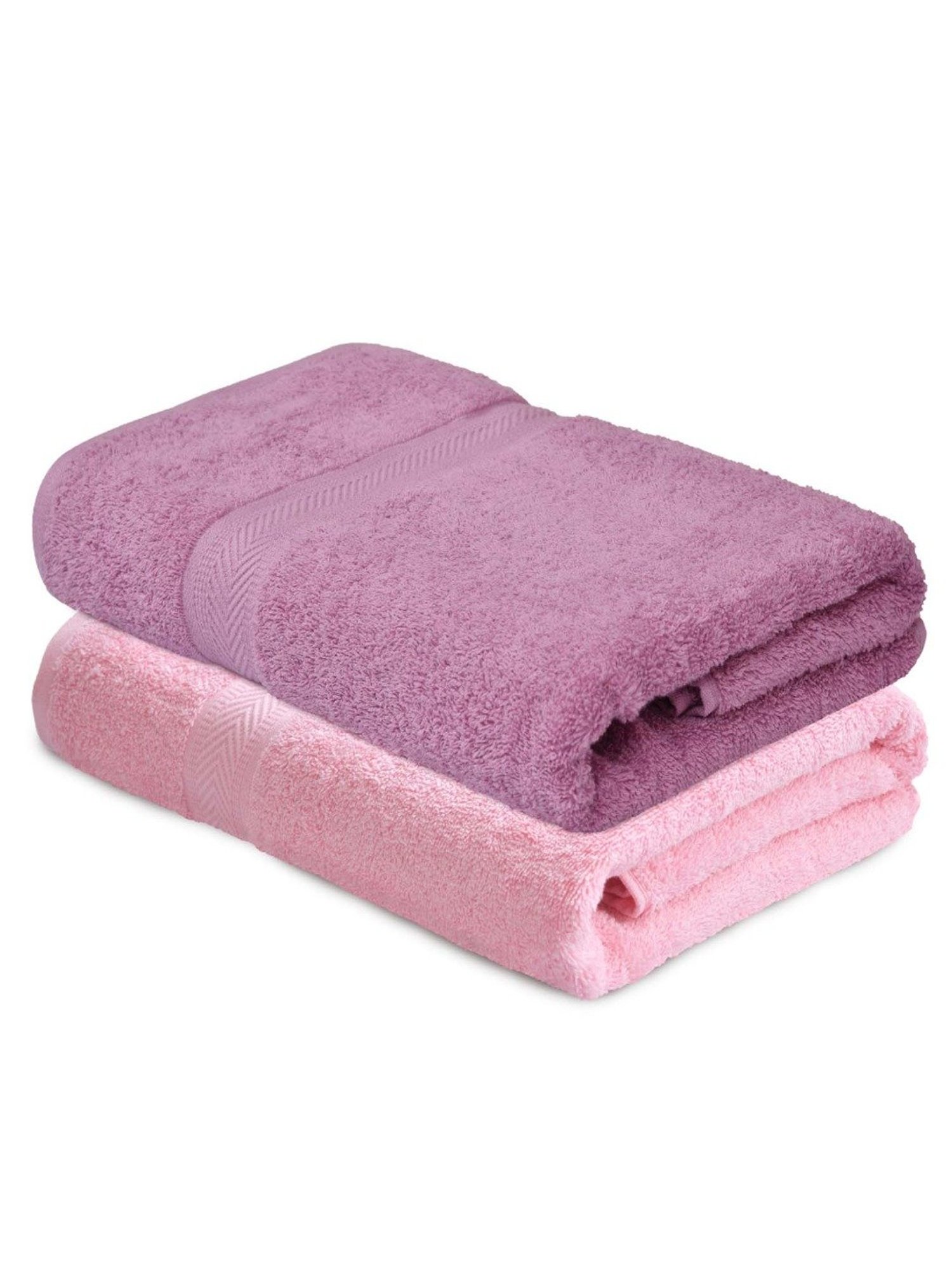 Haus & Kinder Self Pink & Lilac 500 GSM Cotton Bath Towel - Set of 2