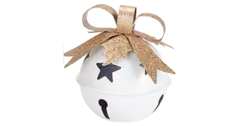 Diva At Home 7.5" Snow White and Gold Color Jingle Bell Tea Light Christmas Candle Holder with Bow