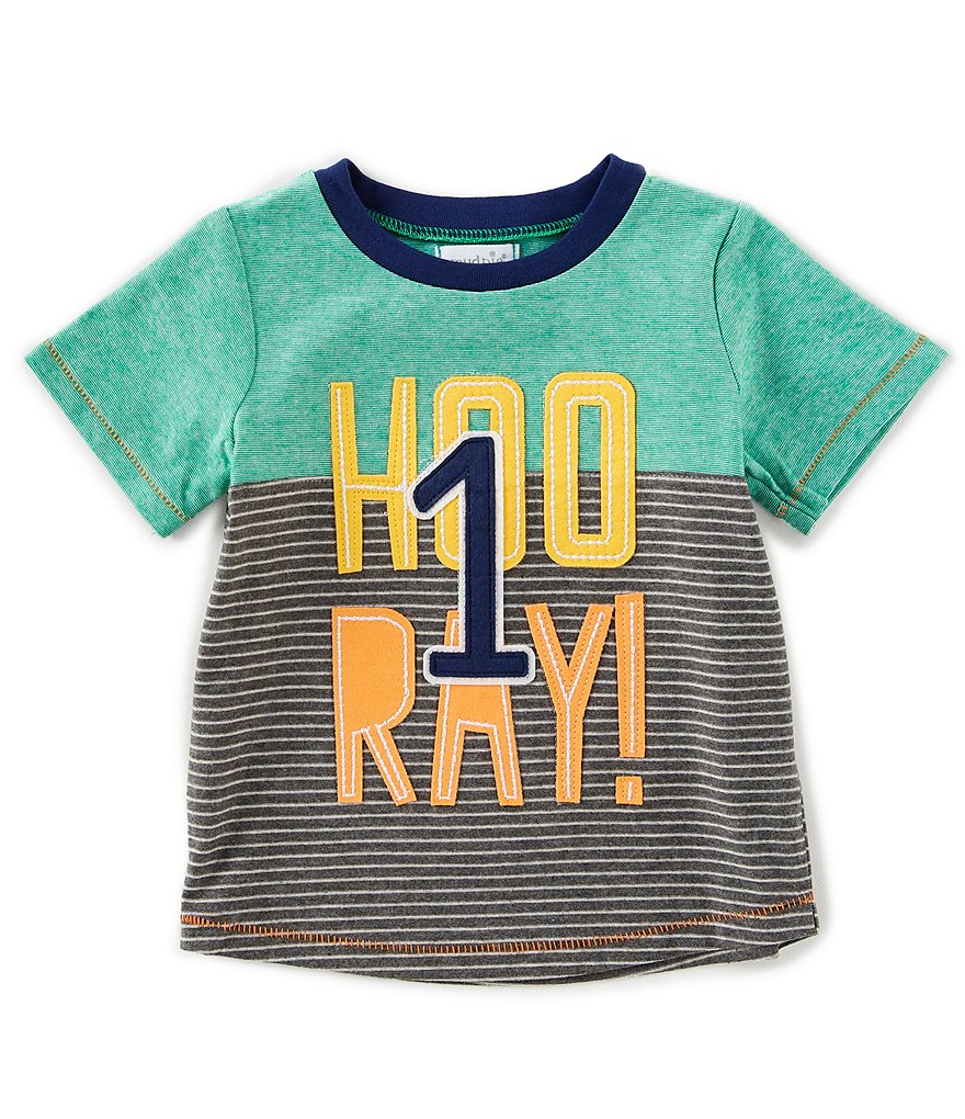 Mud Pie Baby Boys 12-18 Months Short-Sleeve 1st Birthday Hooray Tee