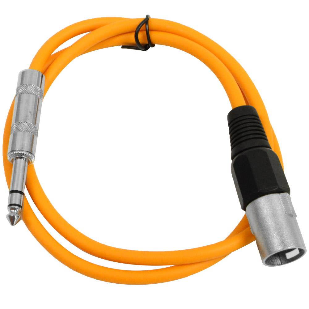 Seismic Audio - 6 Pack of Orange 3 foot XLR Male to TRS Male Patch Cables - Snake Microphone Cord