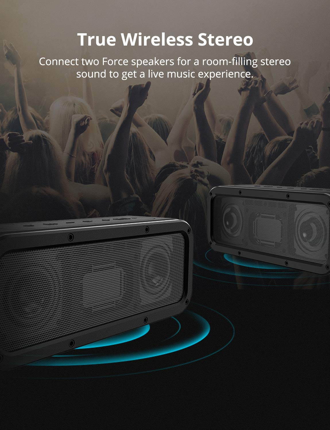 Portable Bluetooth Speakers, Tronsmart Force SoundPulse 40W IPX7 Waterproof Bluetooth 4.2 Wireless Speakers with 15-Hour Playtime, TWS, Dual-Driver with Built-in Mic, NFC, Deep Bass (Force)