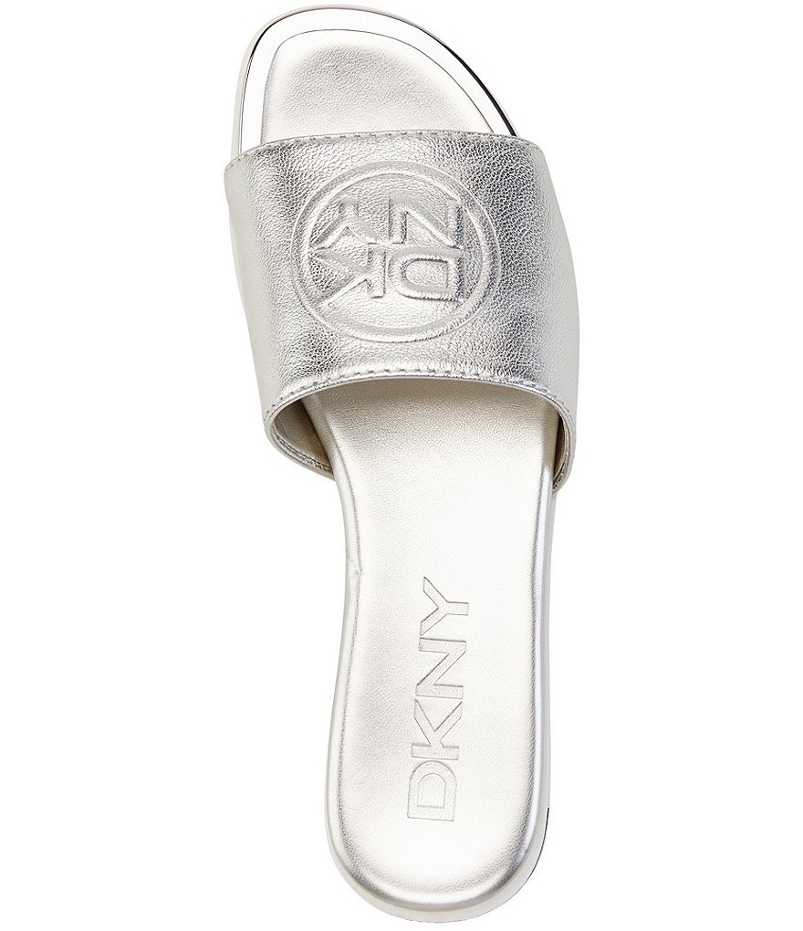 DKNY Baby Embossed Signature Logo Stamp Leather Slides