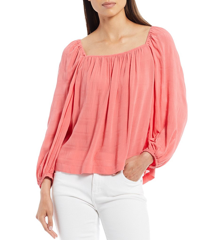 Sanctuary Square Neck Long Blouson Sleeve Sunset Top