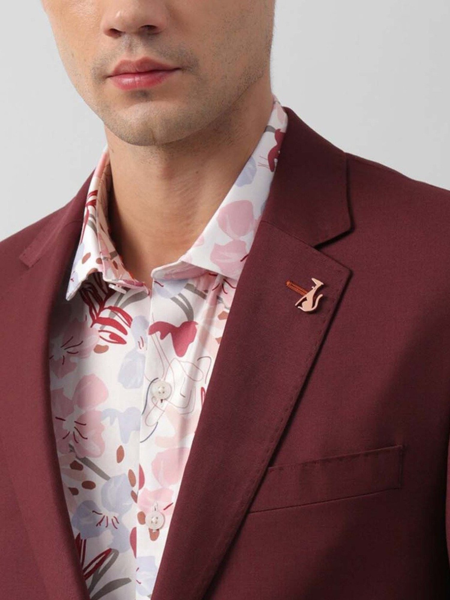 Simon Carter London Maroon Regular Fit Blazer