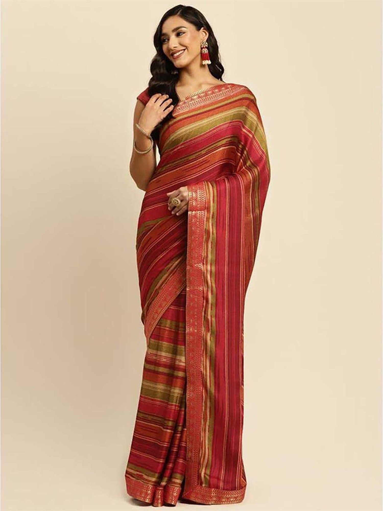 Rangita Multicolored Striped Saree With Unstitched Blouse