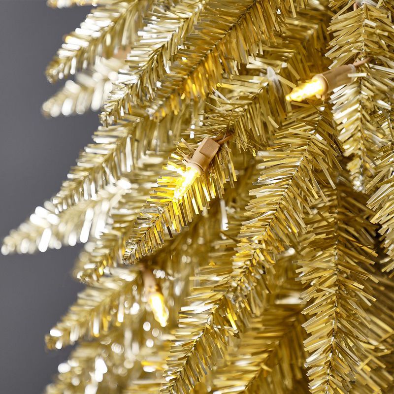 Home Heritage 7 Foot Prelit Artificial Pencil Christmas Holiday Tree with White LED Lights, Folding Metal Stand and Easy Assembly, Champagne